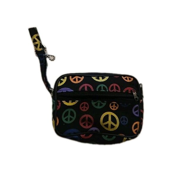 Y2K Peace Sign Change Coin Purse Keychain Wallet ID Holder 3.5"W × 2" L  Zipper - Picture 1 of 7